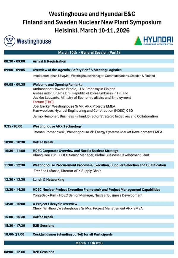 Westinghouse and Hyundai E&C Symposium Schedule - Page 1