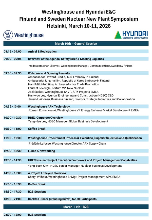 Westinghouse and Hyundai E&C Symposium Schedule - Page 1